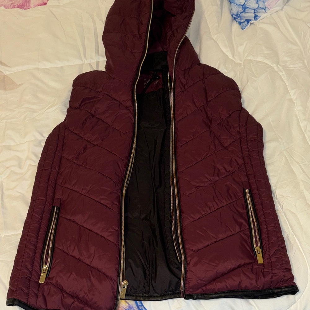 Marc New York Maroon Quilted Vest with Hood